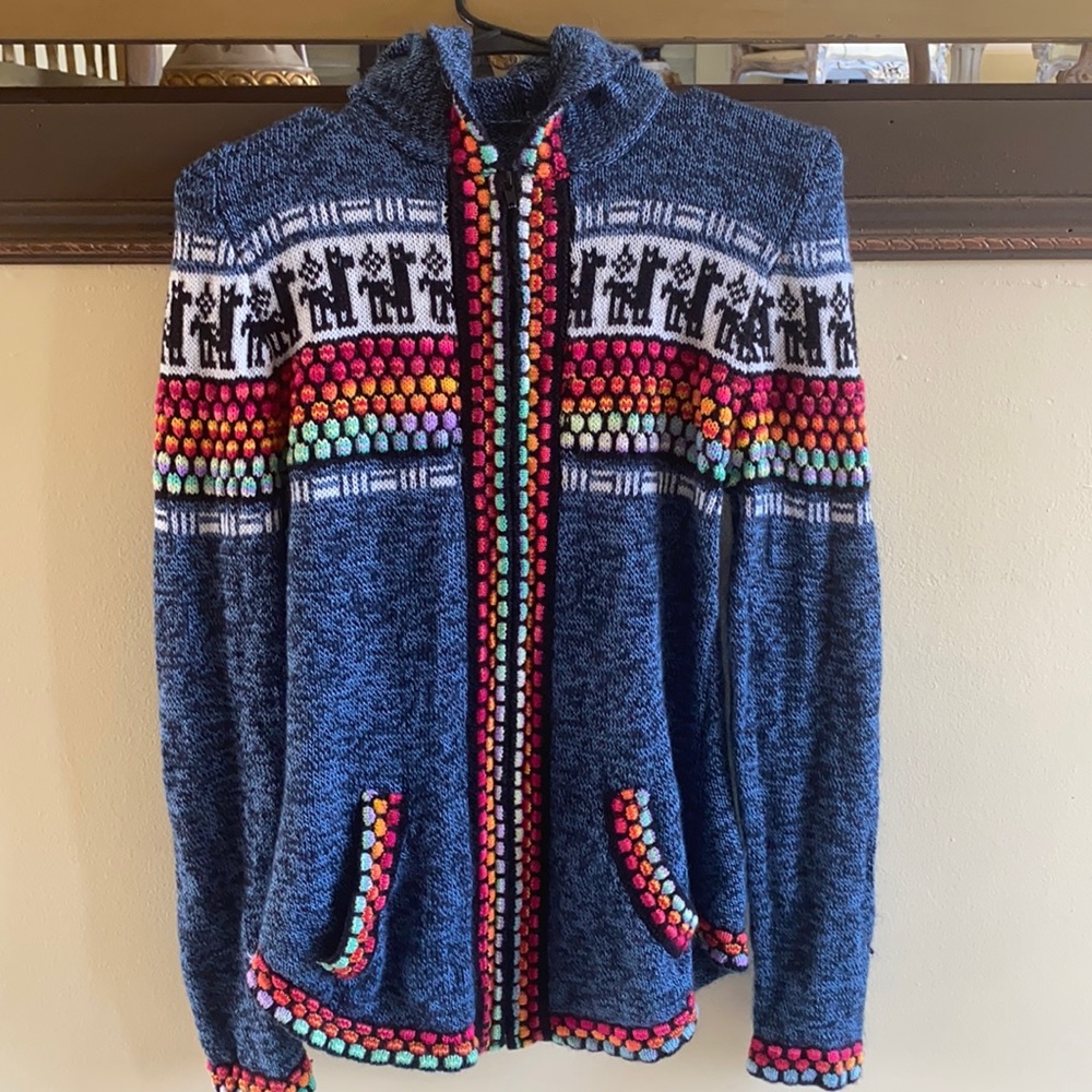 Blue , Multi Color Patterned Sweater - image 1